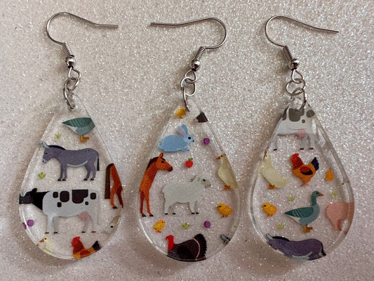 Farm Animal Earrings: Laser Cut Acrylic Animals, Cow, Donkey, Duck, Horse, Goats, Pig, Turkey, Chicken, Farmer, Best Gifts for Her/Him/Them