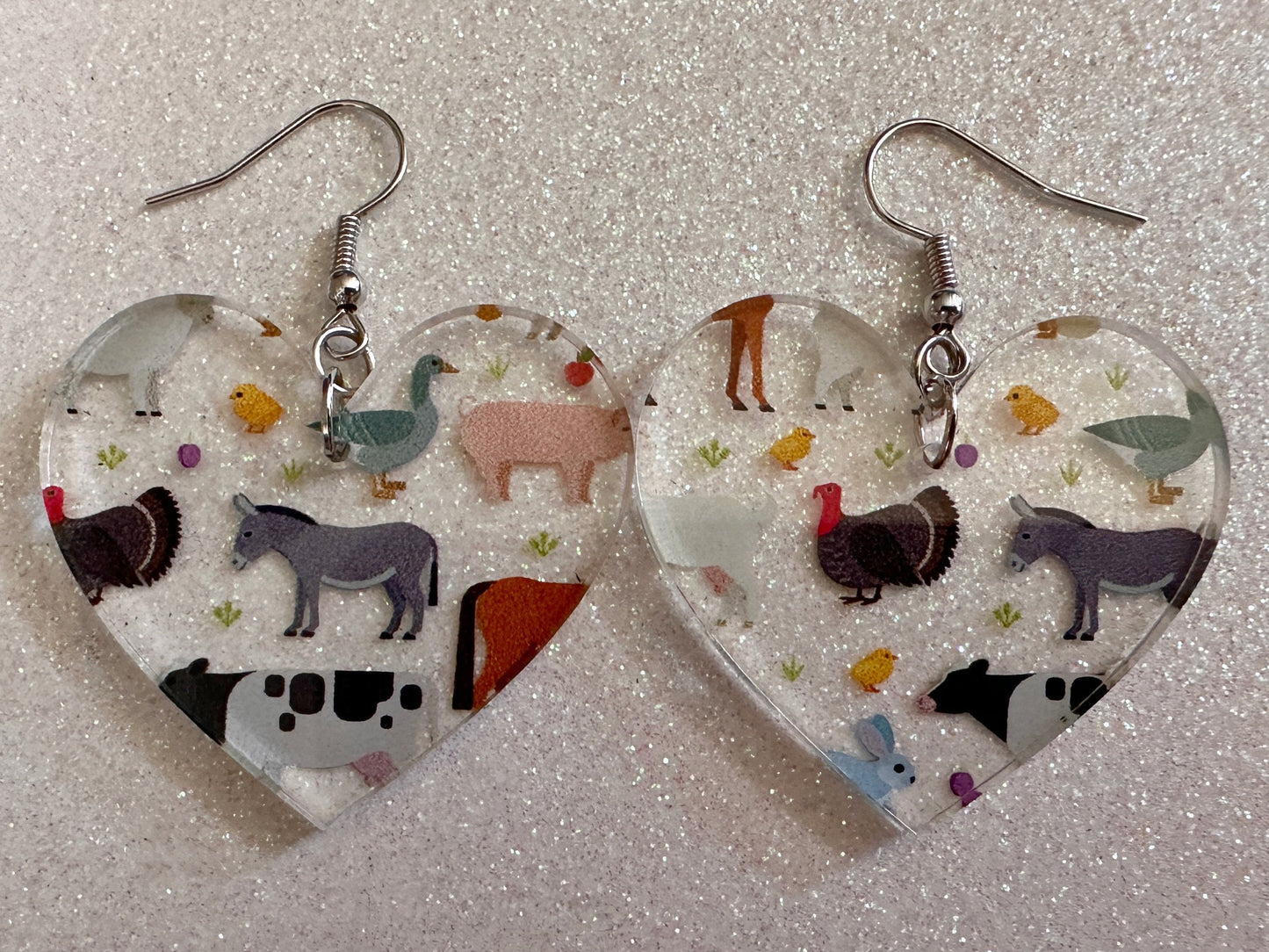 Farm Animal Earrings: Laser Cut Acrylic Animals, Cow, Donkey, Duck, Horse, Goats, Pig, Turkey, Chicken, Farmer, Best Gifts for Her/Him/Them