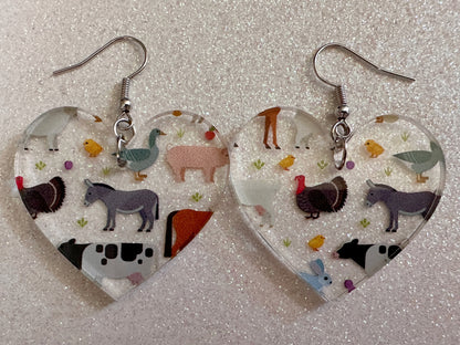 Farm Animal Earrings: Laser Cut Acrylic Animals, Cow, Donkey, Duck, Horse, Goats, Pig, Turkey, Chicken, Farmer, Best Gifts for Her/Him/Them