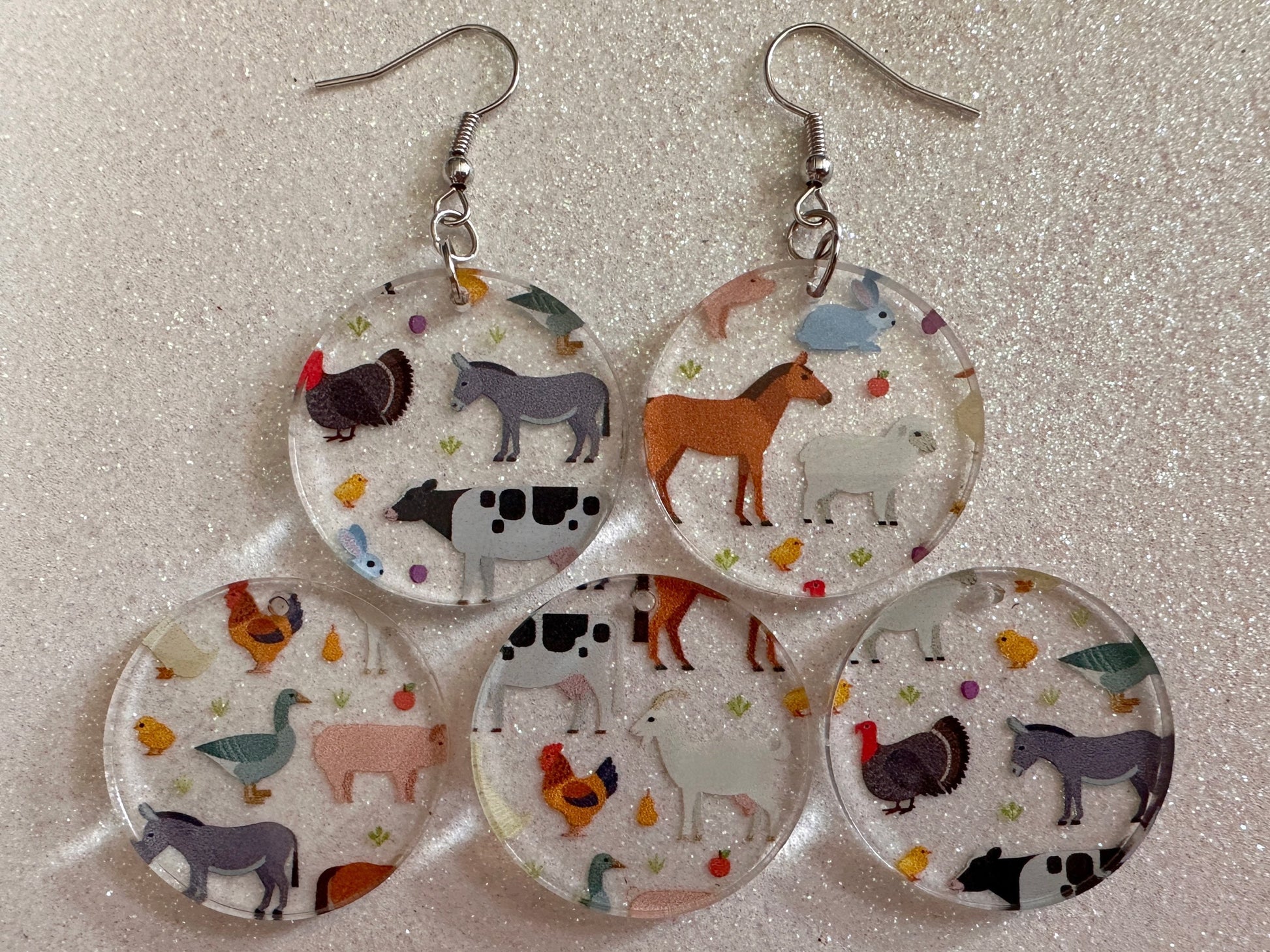 Farm Animal Earrings: Laser Cut Acrylic Animals, Cow, Donkey, Duck, Horse, Goats, Pig, Turkey, Chicken, Farmer, Best Gifts for Her/Him/Them