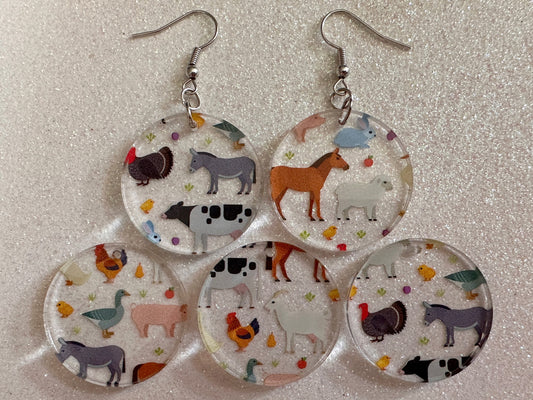 Farm Animal Earrings: Laser Cut Acrylic Animals, Cow, Donkey, Duck, Horse, Goats, Pig, Turkey, Chicken, Farmer, Best Gifts for Her/Him/Them