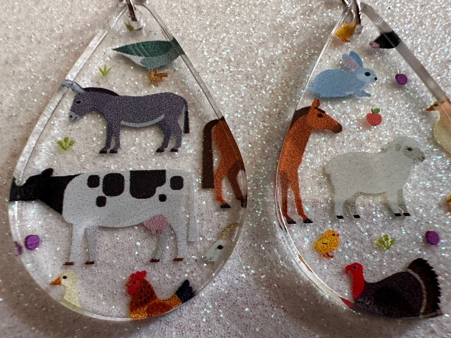 Farm Animal Earrings: Laser Cut Acrylic Animals, Cow, Donkey, Duck, Horse, Goats, Pig, Turkey, Chicken, Farmer, Best Gifts for Her/Him/Them