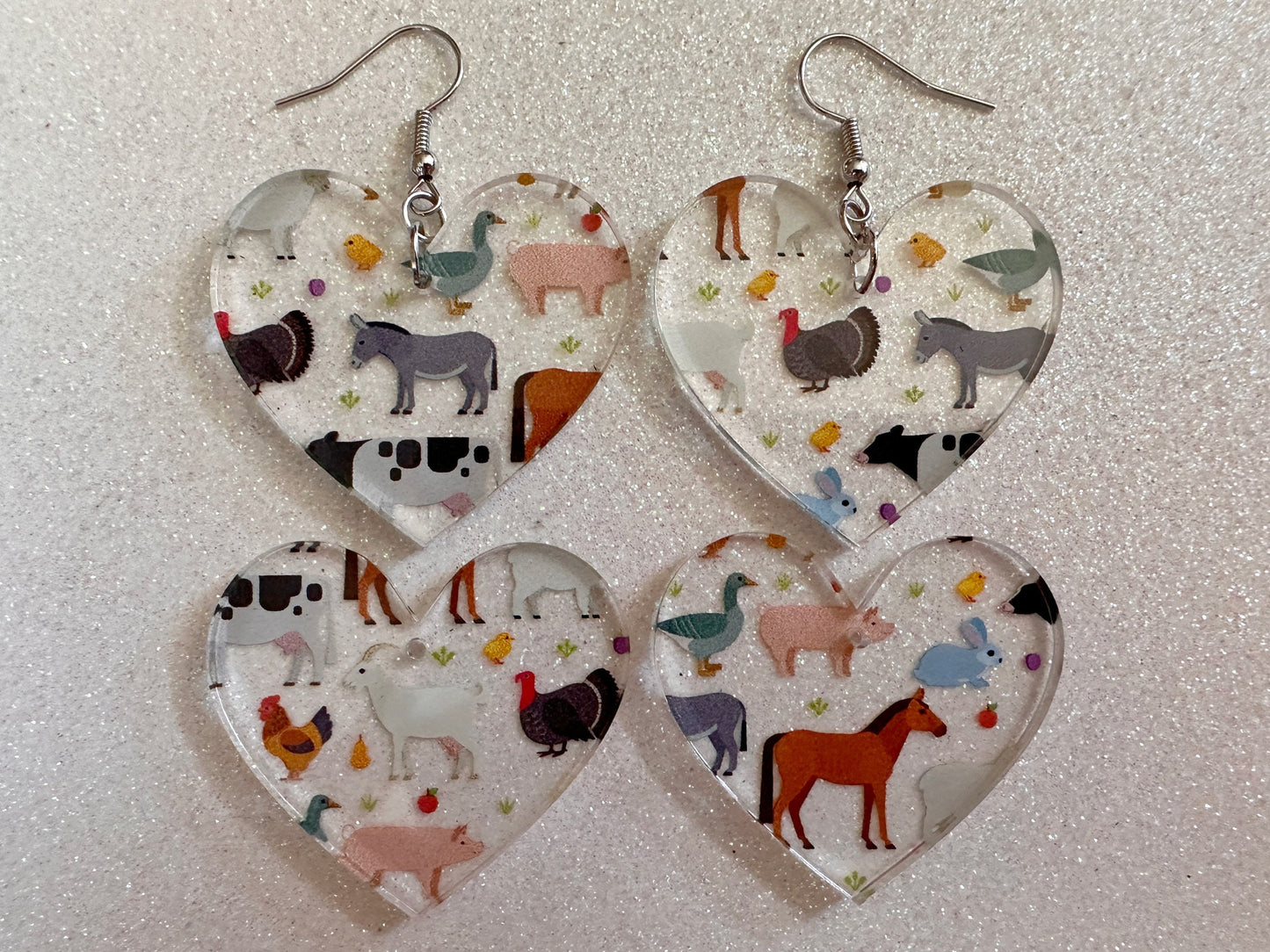 Farm Animal Earrings: Laser Cut Acrylic Animals, Cow, Donkey, Duck, Horse, Goats, Pig, Turkey, Chicken, Farmer, Best Gifts for Her/Him/Them
