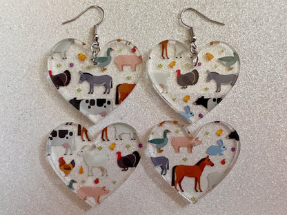 Farm Animal Earrings: Laser Cut Acrylic Animals, Cow, Donkey, Duck, Horse, Goats, Pig, Turkey, Chicken, Farmer, Best Gifts for Her/Him/Them