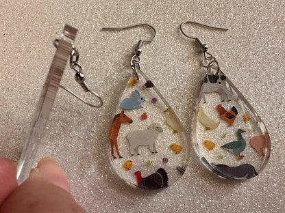 Farm Animal Earrings: Laser Cut Acrylic Animals, Cow, Donkey, Duck, Horse, Goats, Pig, Turkey, Chicken, Farmer, Best Gifts for Her/Him/Them