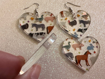 Farm Animal Earrings: Laser Cut Acrylic Animals, Cow, Donkey, Duck, Horse, Goats, Pig, Turkey, Chicken, Farmer, Best Gifts for Her/Him/Them