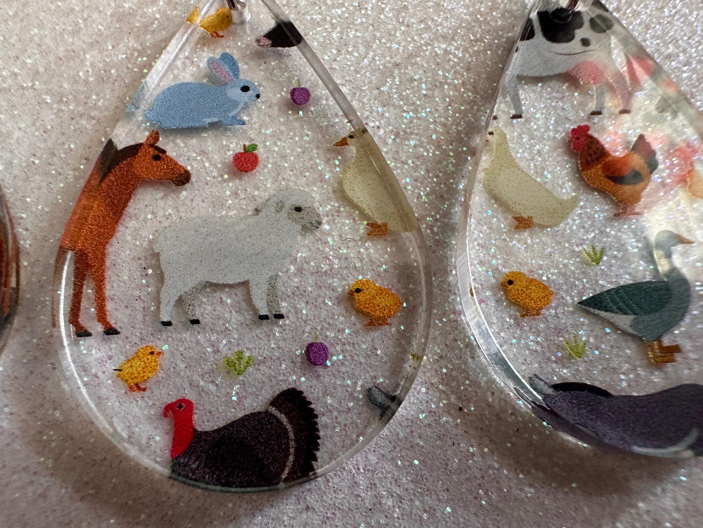 Farm Animal Earrings: Laser Cut Acrylic Animals, Cow, Donkey, Duck, Horse, Goats, Pig, Turkey, Chicken, Farmer, Best Gifts for Her/Him/Them