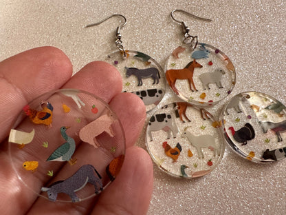 Farm Animal Earrings: Laser Cut Acrylic Animals, Cow, Donkey, Duck, Horse, Goats, Pig, Turkey, Chicken, Farmer, Best Gifts for Her/Him/Them
