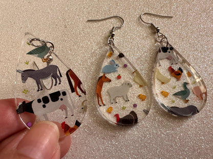 Farm Animal Earrings: Laser Cut Acrylic Animals, Cow, Donkey, Duck, Horse, Goats, Pig, Turkey, Chicken, Farmer, Best Gifts for Her/Him/Them
