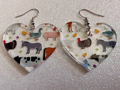 Farm Animal Earrings: Laser Cut Acrylic Animals, Cow, Donkey, Duck, Horse, Goats, Pig, Turkey, Chicken, Farmer, Best Gifts for Her/Him/Them