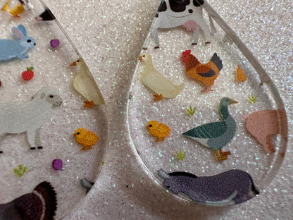 Farm Animal Earrings: Laser Cut Acrylic Animals, Cow, Donkey, Duck, Horse, Goats, Pig, Turkey, Chicken, Farmer, Best Gifts for Her/Him/Them
