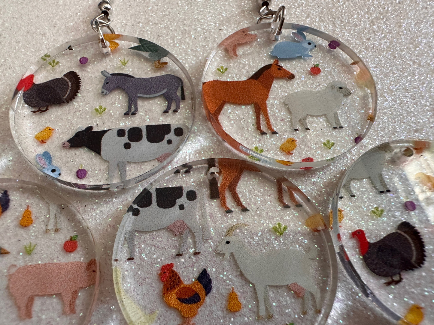 Farm Animal Earrings: Laser Cut Acrylic Animals, Cow, Donkey, Duck, Horse, Goats, Pig, Turkey, Chicken, Farmer, Best Gifts for Her/Him/Them