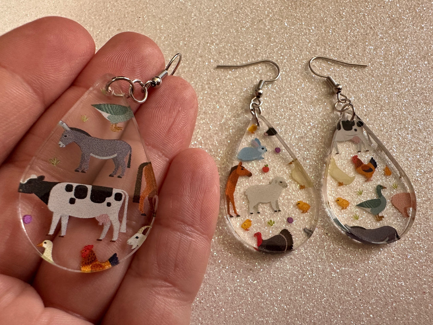 Farm Animal Earrings: Laser Cut Acrylic Animals, Cow, Donkey, Duck, Horse, Goats, Pig, Turkey, Chicken, Farmer, Best Gifts for Her/Him/Them