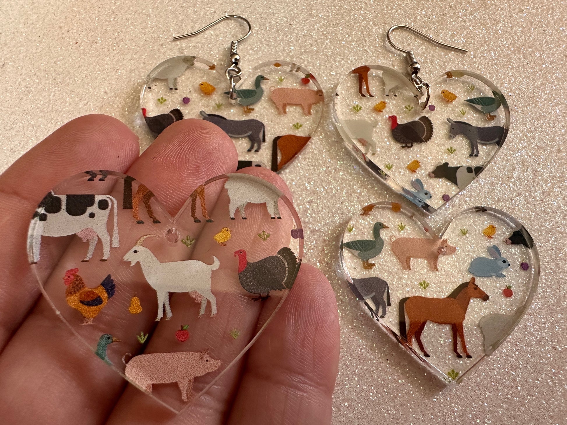 Farm Animal Earrings: Laser Cut Acrylic Animals, Cow, Donkey, Duck, Horse, Goats, Pig, Turkey, Chicken, Farmer, Best Gifts for Her/Him/Them