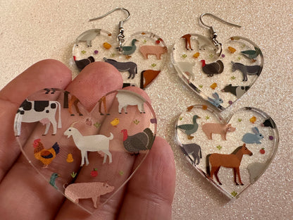 Farm Animal Earrings: Laser Cut Acrylic Animals, Cow, Donkey, Duck, Horse, Goats, Pig, Turkey, Chicken, Farmer, Best Gifts for Her/Him/Them