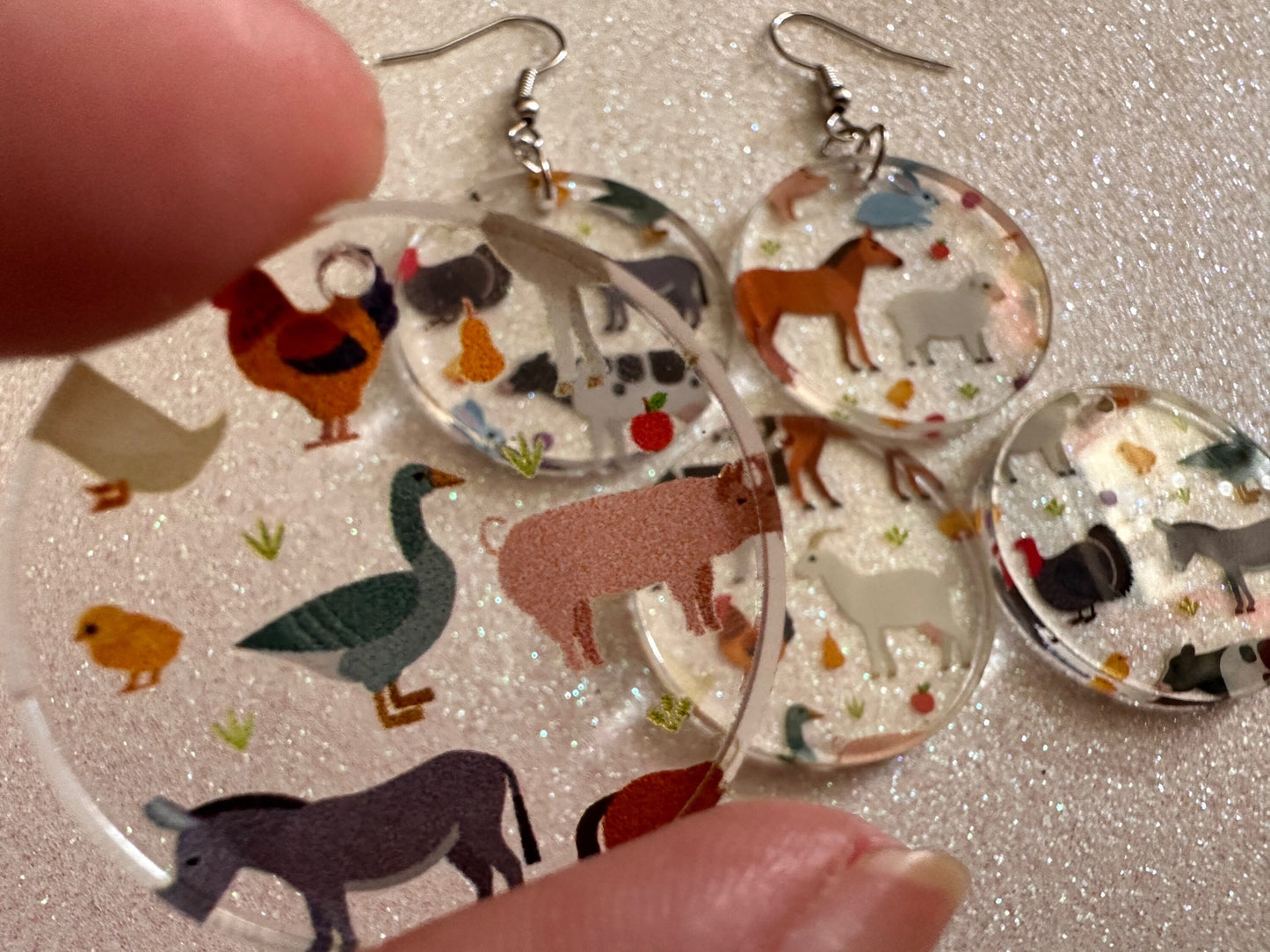 Farm Animal Earrings: Laser Cut Acrylic Animals, Cow, Donkey, Duck, Horse, Goats, Pig, Turkey, Chicken, Farmer, Best Gifts for Her/Him/Them