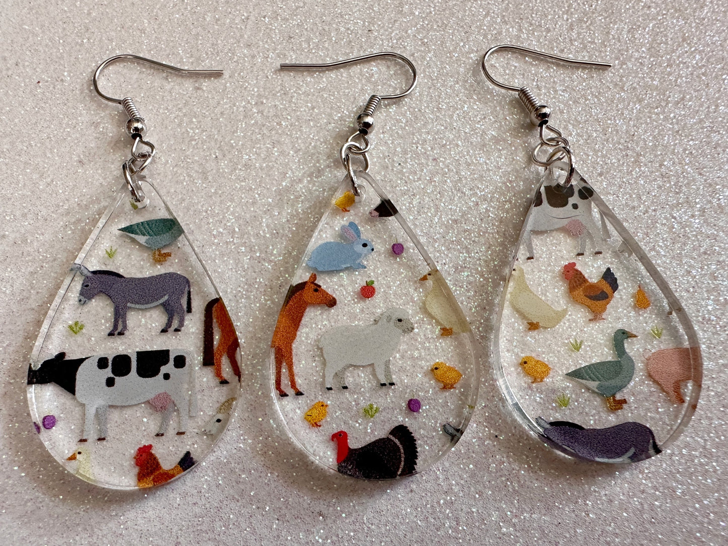 Farm Animal Earrings: Laser Cut Acrylic Animals, Cow, Donkey, Duck, Horse, Goats, Pig, Turkey, Chicken, Farmer, Best Gifts for Her/Him/Them