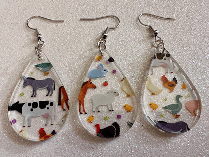 Farm Animal Earrings: Laser Cut Acrylic Animals, Cow, Donkey, Duck, Horse, Goats, Pig, Turkey, Chicken, Farmer, Best Gifts for Her/Him/Them