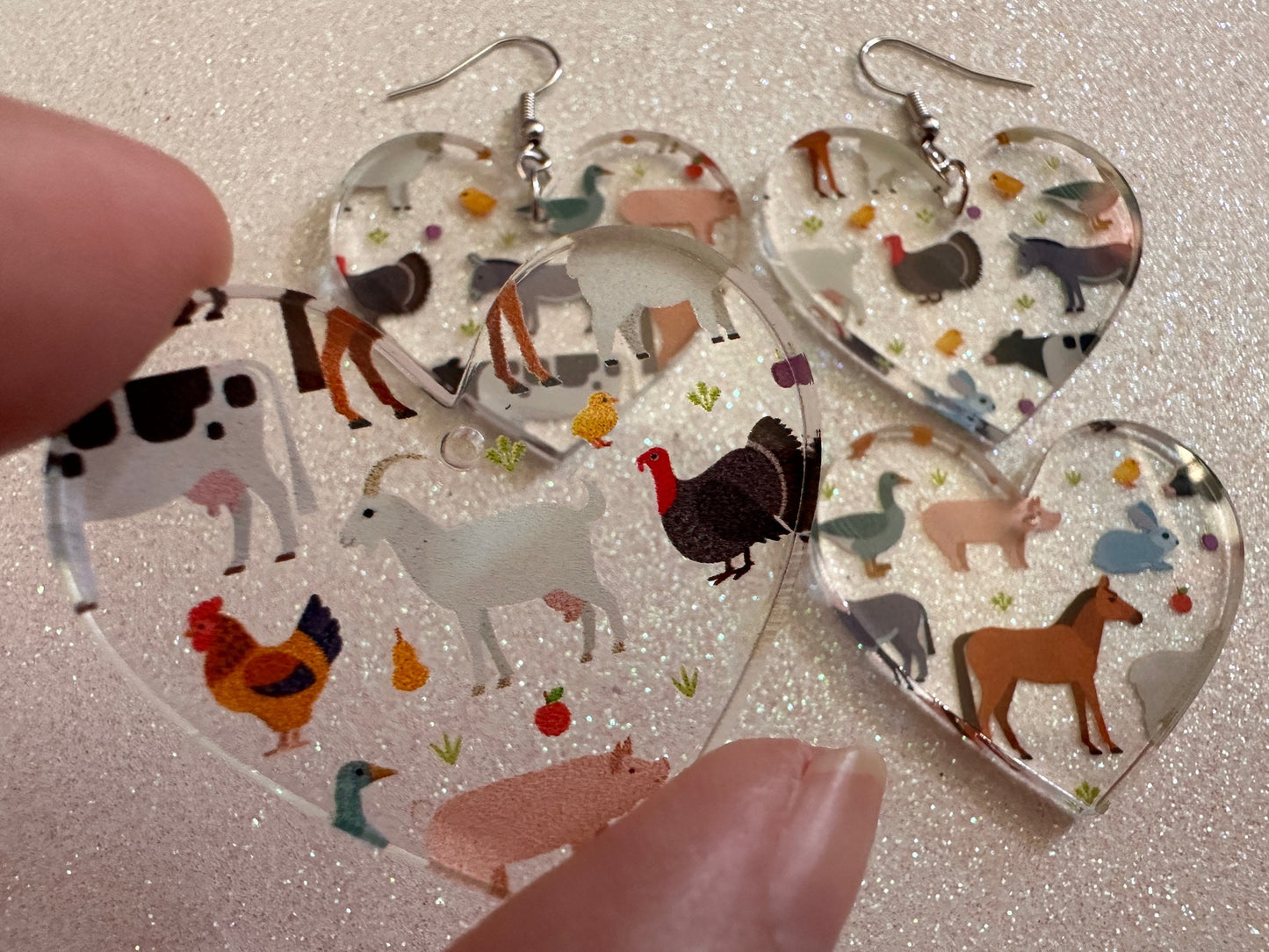 Farm Animal Earrings: Laser Cut Acrylic Animals, Cow, Donkey, Duck, Horse, Goats, Pig, Turkey, Chicken, Farmer, Best Gifts for Her/Him/Them