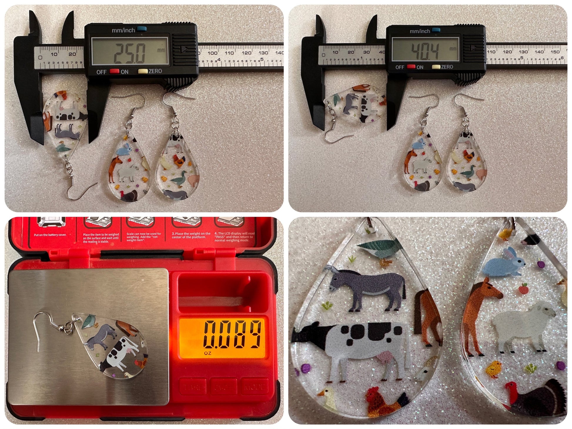 Farm Animal Earrings: Laser Cut Acrylic Animals, Cow, Donkey, Duck, Horse, Goats, Pig, Turkey, Chicken, Farmer, Best Gifts for Her/Him/Them