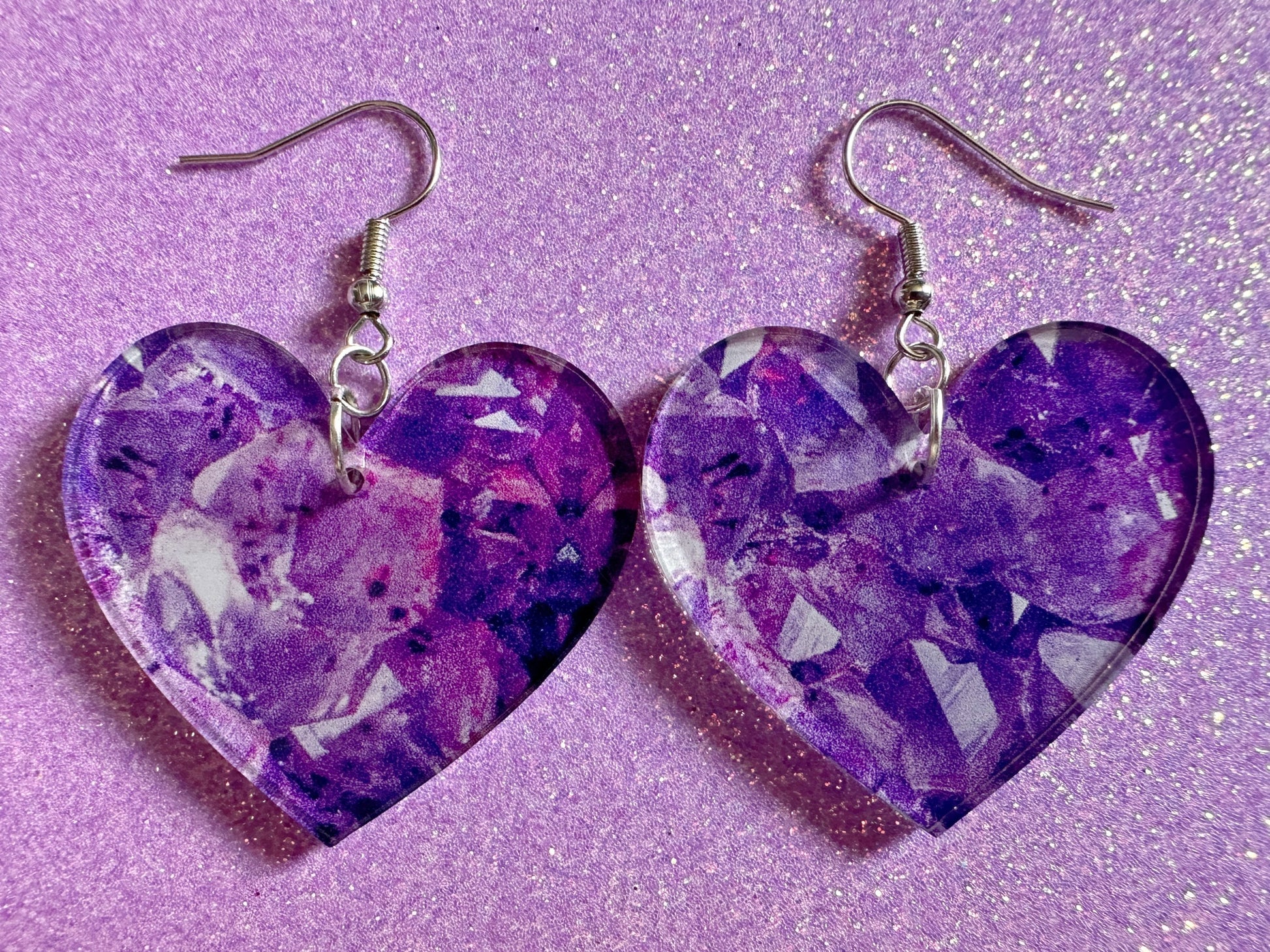 Faux Amethyst Earrings: Laser Cut Acrylic Purple Crystals (Imitation), Purple Earrings, Mother's Day Gift, Love, Best Gifts for Her/Him/Them