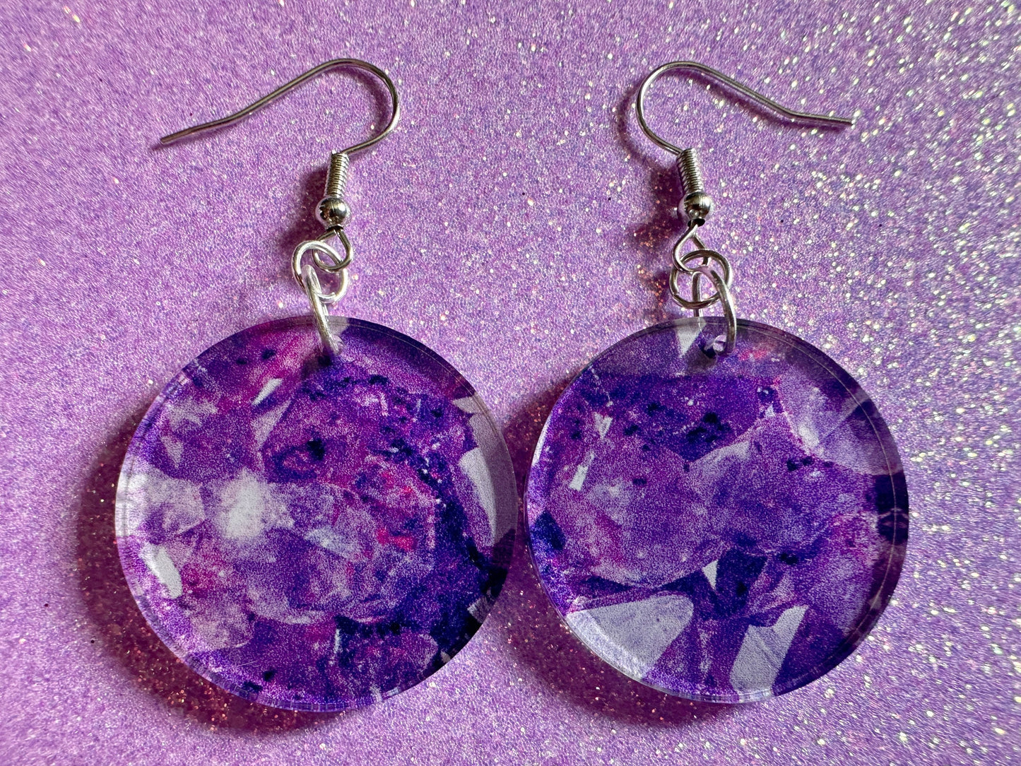 Faux Amethyst Earrings: Laser Cut Acrylic Purple Crystals (Imitation), Purple Earrings, Mother's Day Gift, Love, Best Gifts for Her/Him/Them
