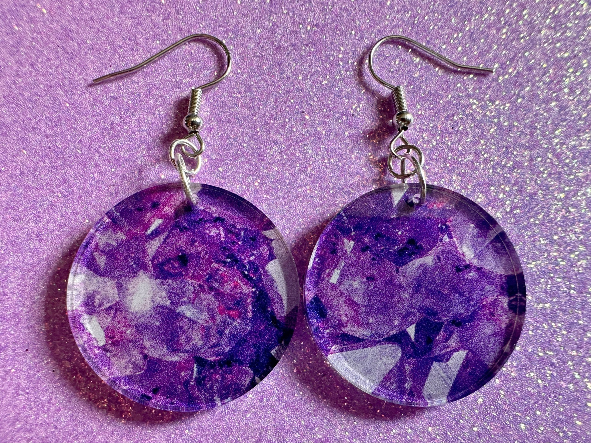 Faux Amethyst Earrings: Laser Cut Acrylic Purple Crystals (Imitation), Purple Earrings, Mother's Day Gift, Love, Best Gifts for Her/Him/Them