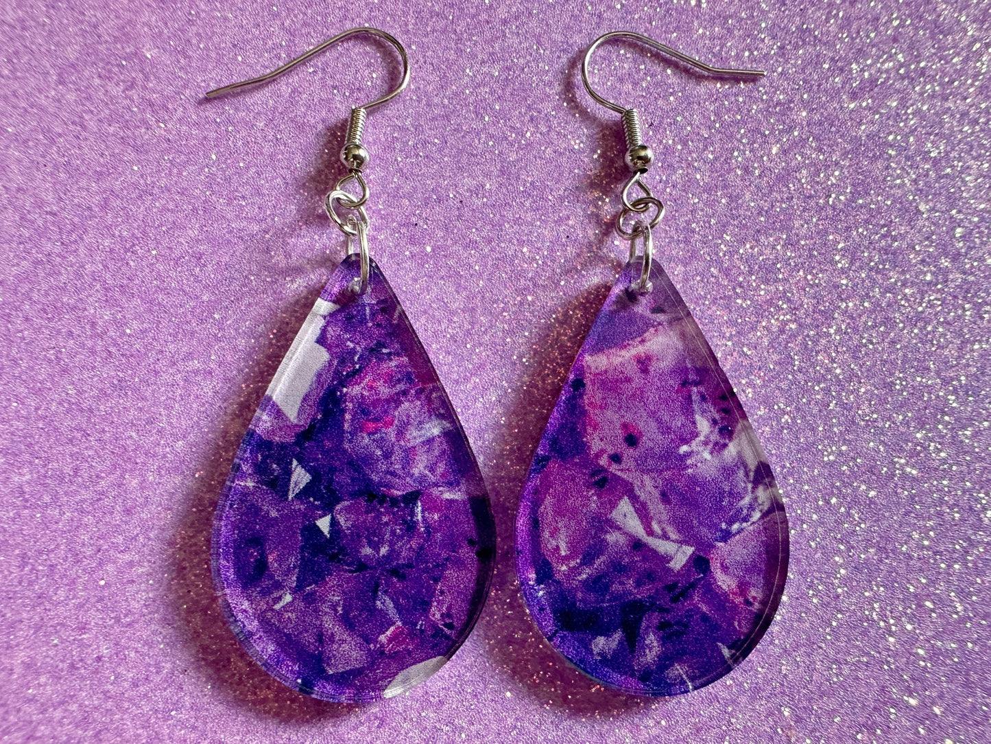 Faux Amethyst Earrings: Laser Cut Acrylic Purple Crystals (Imitation), Purple Earrings, Mother's Day Gift, Love, Best Gifts for Her/Him/Them