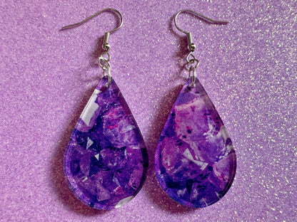 Faux Amethyst Earrings: Laser Cut Acrylic Purple Crystals (Imitation), Purple Earrings, Mother's Day Gift, Love, Best Gifts for Her/Him/Them