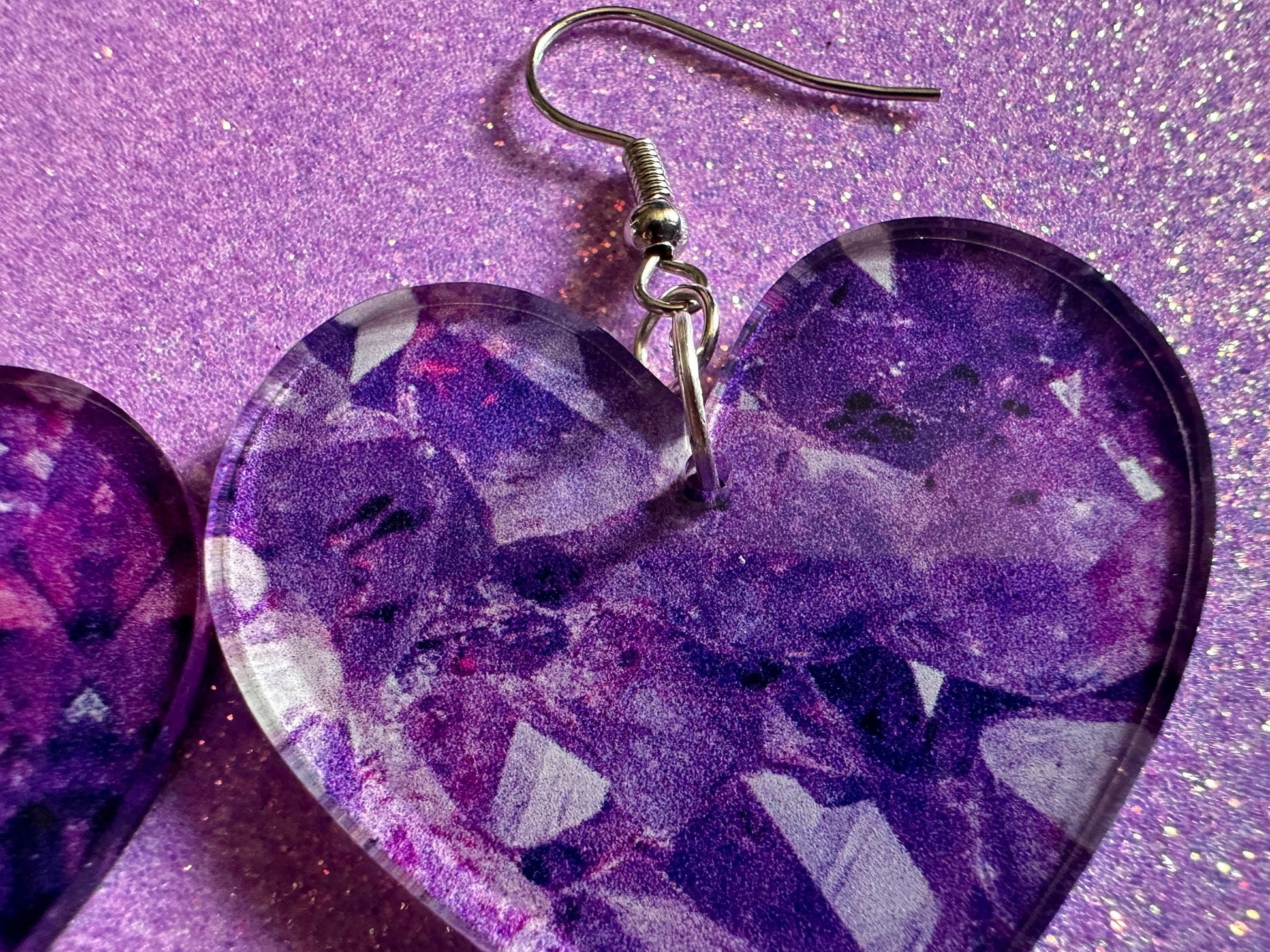 Faux Amethyst Earrings: Laser Cut Acrylic Purple Crystals (Imitation), Purple Earrings, Mother's Day Gift, Love, Best Gifts for Her/Him/Them