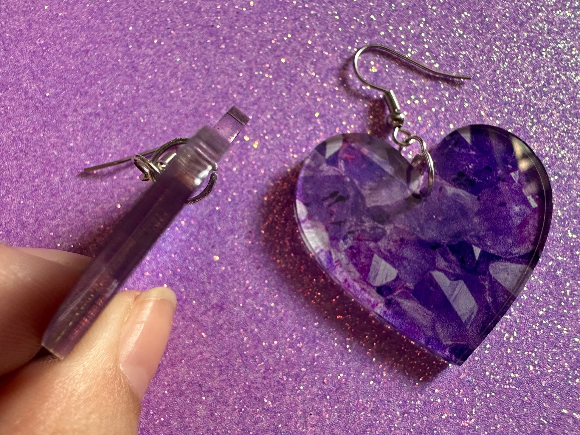 Faux Amethyst Earrings: Laser Cut Acrylic Purple Crystals (Imitation), Purple Earrings, Mother's Day Gift, Love, Best Gifts for Her/Him/Them