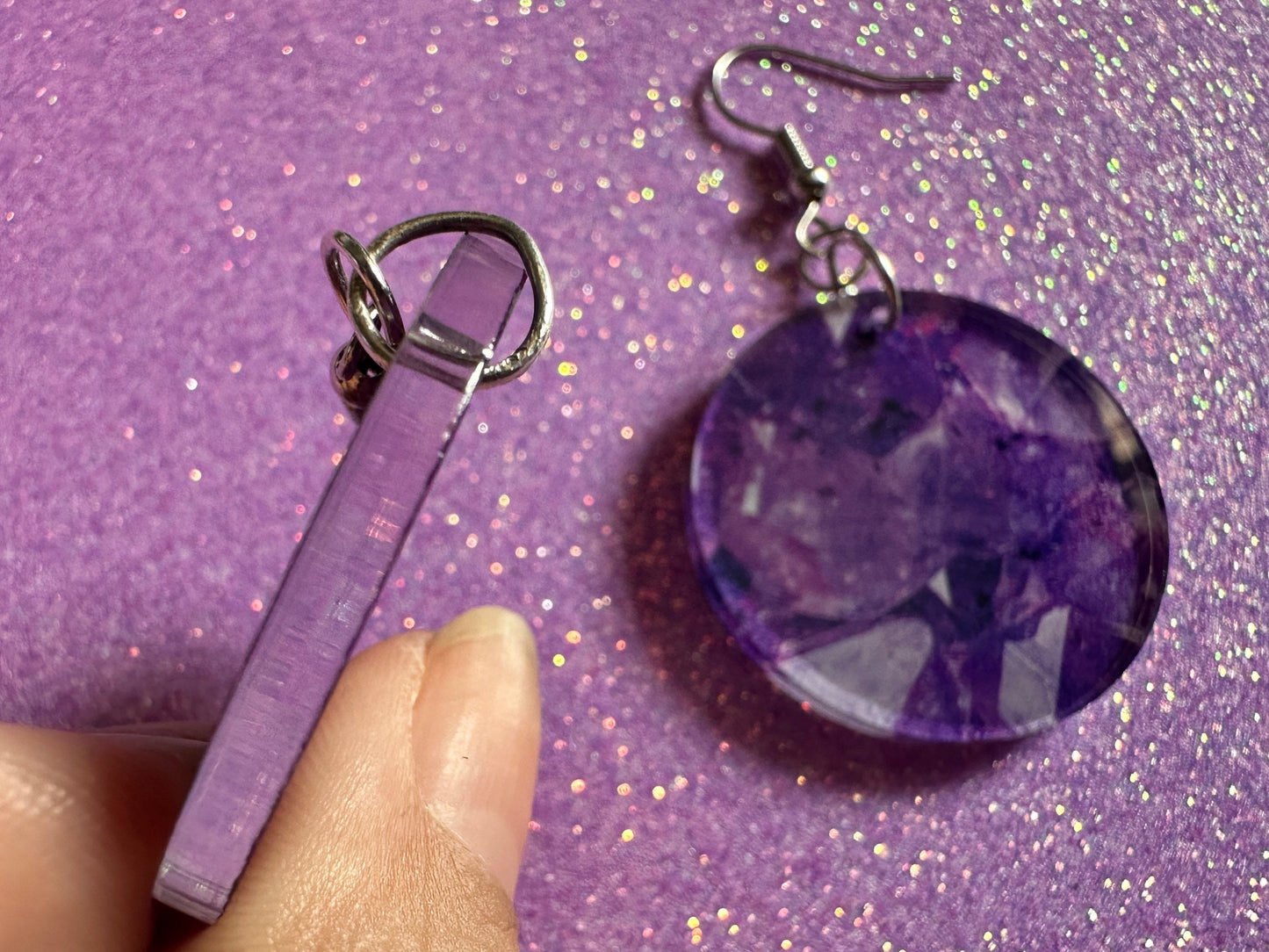 Faux Amethyst Earrings: Laser Cut Acrylic Purple Crystals (Imitation), Purple Earrings, Mother's Day Gift, Love, Best Gifts for Her/Him/Them