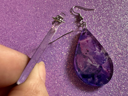 Faux Amethyst Earrings: Laser Cut Acrylic Purple Crystals (Imitation), Purple Earrings, Mother's Day Gift, Love, Best Gifts for Her/Him/Them