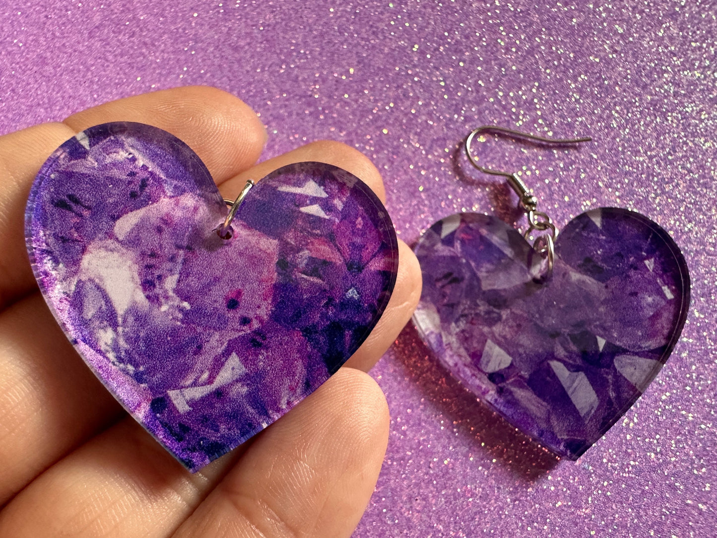Faux Amethyst Earrings: Laser Cut Acrylic Purple Crystals (Imitation), Purple Earrings, Mother's Day Gift, Love, Best Gifts for Her/Him/Them