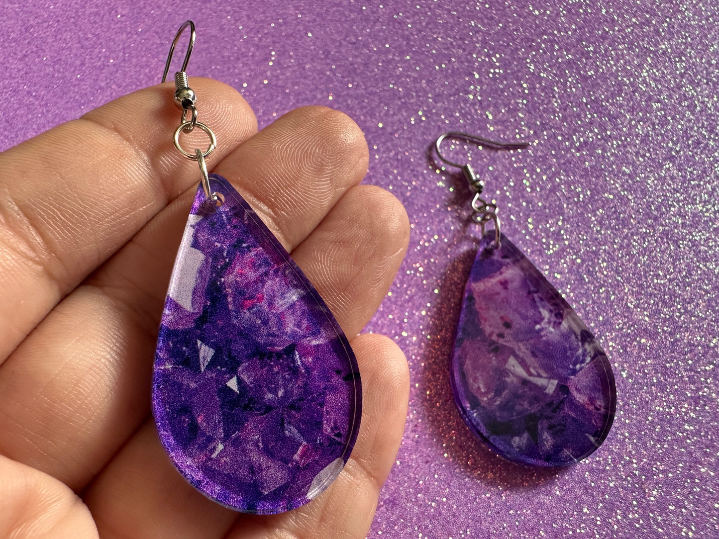 Faux Amethyst Earrings: Laser Cut Acrylic Purple Crystals (Imitation), Purple Earrings, Mother's Day Gift, Love, Best Gifts for Her/Him/Them