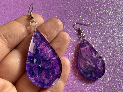 Faux Amethyst Earrings: Laser Cut Acrylic Purple Crystals (Imitation), Purple Earrings, Mother's Day Gift, Love, Best Gifts for Her/Him/Them