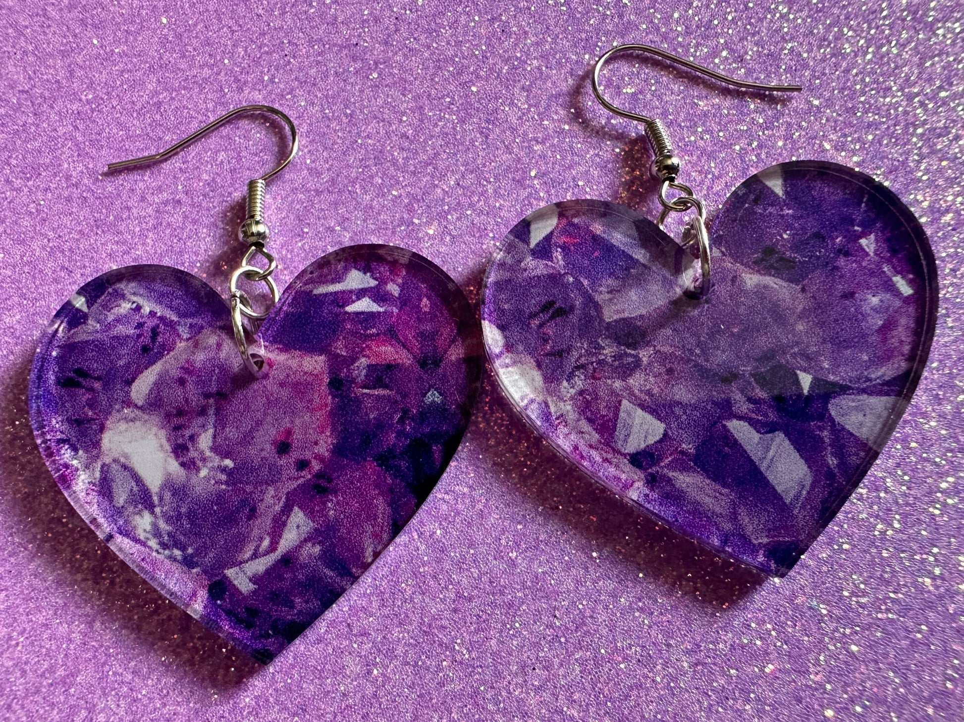 Faux Amethyst Earrings: Laser Cut Acrylic Purple Crystals (Imitation), Purple Earrings, Mother's Day Gift, Love, Best Gifts for Her/Him/Them
