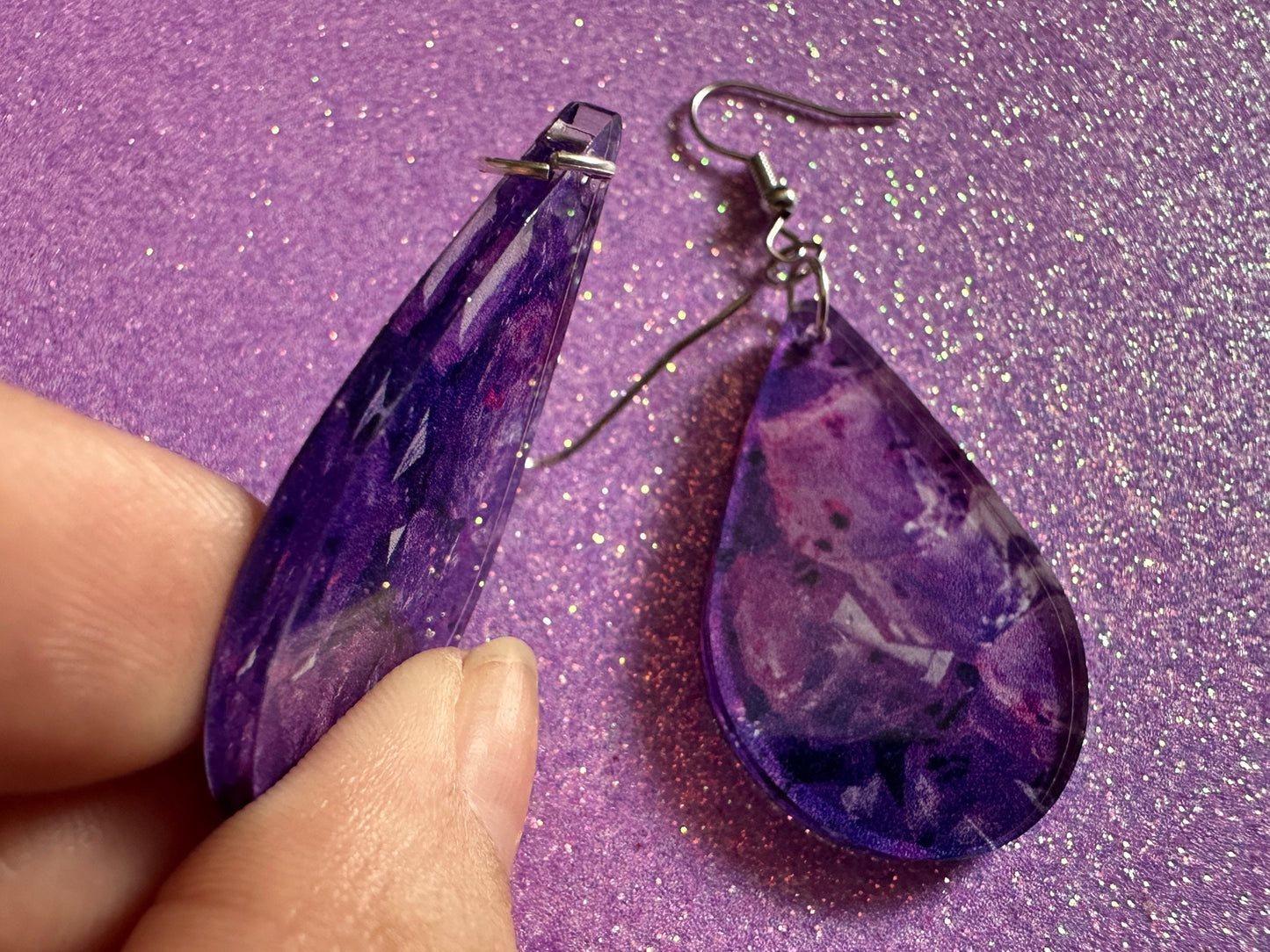 Faux Amethyst Earrings: Laser Cut Acrylic Purple Crystals (Imitation), Purple Earrings, Mother's Day Gift, Love, Best Gifts for Her/Him/Them