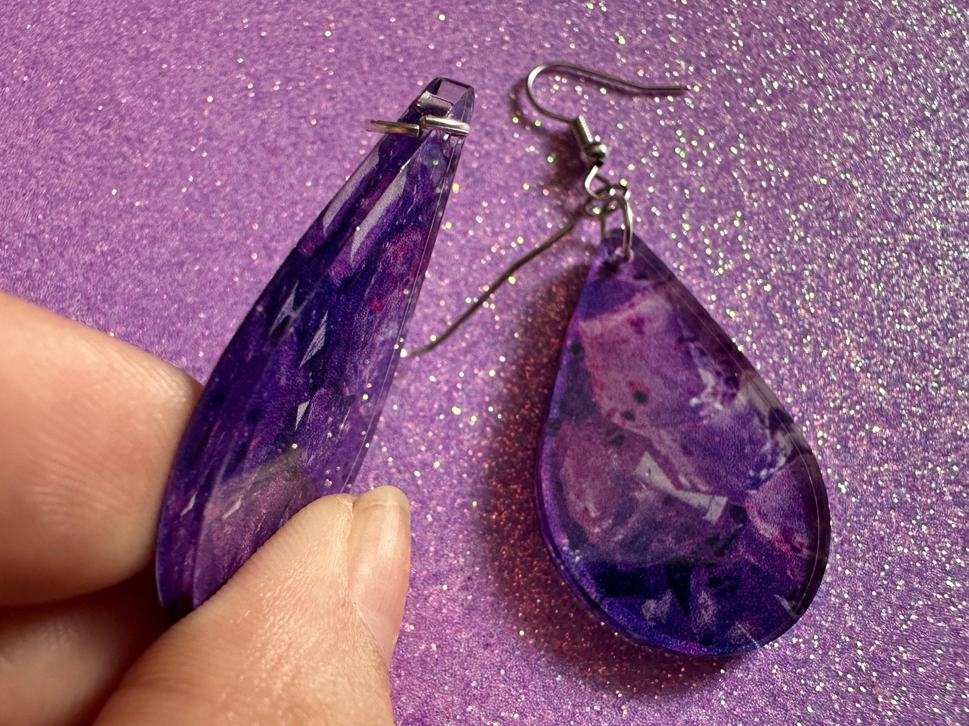Faux Amethyst Earrings: Laser Cut Acrylic Purple Crystals (Imitation), Purple Earrings, Mother's Day Gift, Love, Best Gifts for Her/Him/Them
