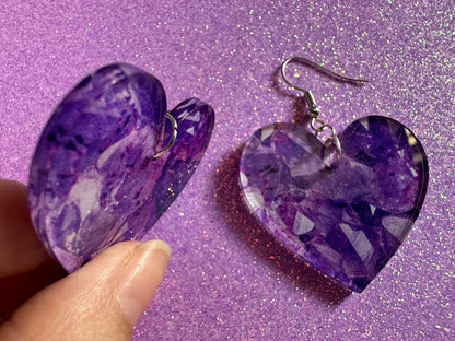 Faux Amethyst Earrings: Laser Cut Acrylic Purple Crystals (Imitation), Purple Earrings, Mother's Day Gift, Love, Best Gifts for Her/Him/Them