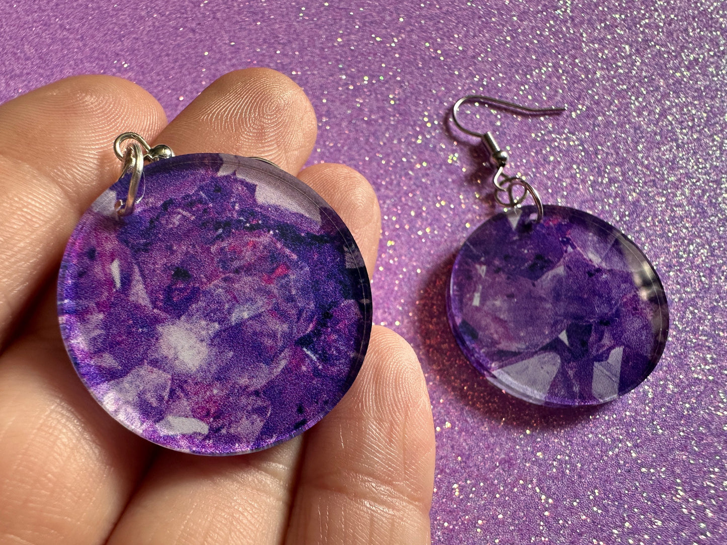 Faux Amethyst Earrings: Laser Cut Acrylic Purple Crystals (Imitation), Purple Earrings, Mother's Day Gift, Love, Best Gifts for Her/Him/Them