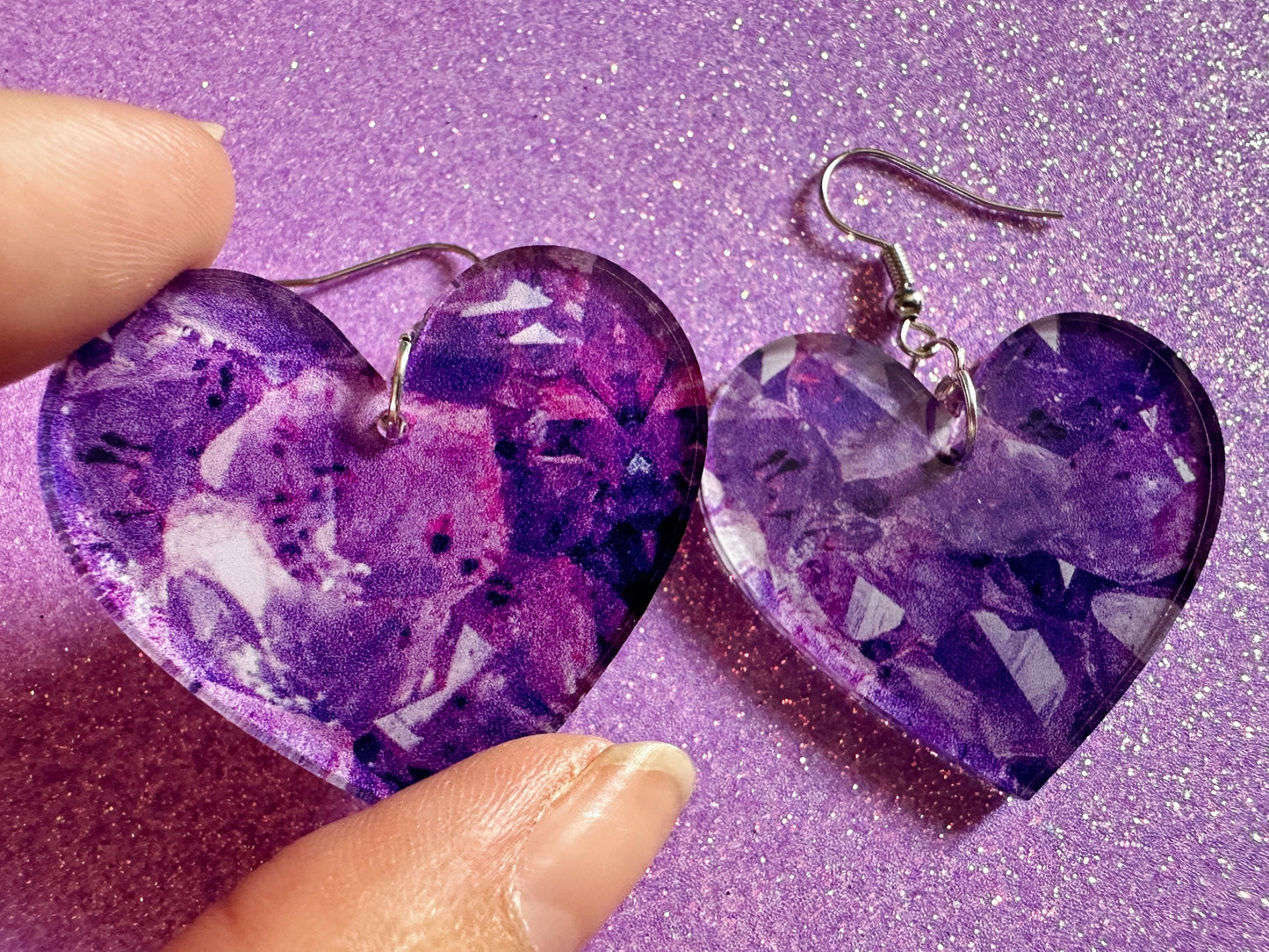 Faux Amethyst Earrings: Laser Cut Acrylic Purple Crystals (Imitation), Purple Earrings, Mother's Day Gift, Love, Best Gifts for Her/Him/Them