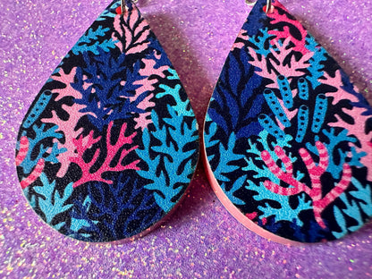 Faux Coral Earrings: Laser Cut Acrylic Coral Reef, Ocean, Diving, Tropical, Underwater, Aquarium, Marine, Best Gifts for Her/Him/Them