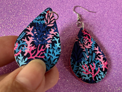 Faux Coral Earrings: Laser Cut Acrylic Coral Reef, Ocean, Diving, Tropical, Underwater, Aquarium, Marine, Best Gifts for Her/Him/Them