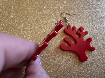 Faux Coral Earrings: Laser Cut Acrylic Red Coral Reef, Ocean, Diving, Tropical, Underwater, Aquarium, Marine, Best Gifts for Her/Him/Them