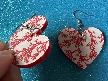 Faux Coral Earrings: Laser Cut Acrylic Red Coral Reef, Ocean, Diving, Tropical, Underwater, Aquarium, Marine, Best Gifts for Her/Him/Them