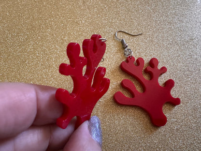 Faux Coral Earrings: Laser Cut Acrylic Red Coral Reef, Ocean, Diving, Tropical, Underwater, Aquarium, Marine, Best Gifts for Her/Him/Them