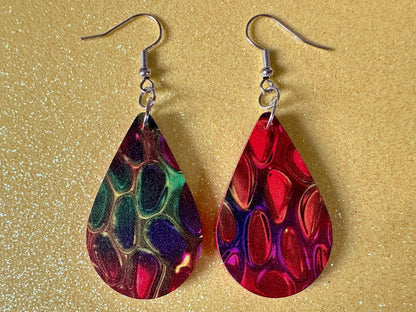 Faux Snake Skin Earrings: Laser Cut Acrylic Snake Skin, Reptile, Rainbow, Halloween, Fashion, Snake Scales, Boa, Best Gifts for Her/Him/Them