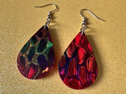 Faux Snake Skin Earrings: Laser Cut Acrylic Snake Skin, Reptile, Rainbow, Halloween, Fashion, Snake Scales, Boa, Best Gifts for Her/Him/Them