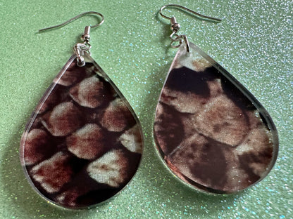 Faux Snake Skin Earrings: Laser Cut Acrylic Snakes, Reptile, Zoo, Nope Rope, Halloween, Novelty, Snake Scales, Boa, Gifts for Her/Him/Them